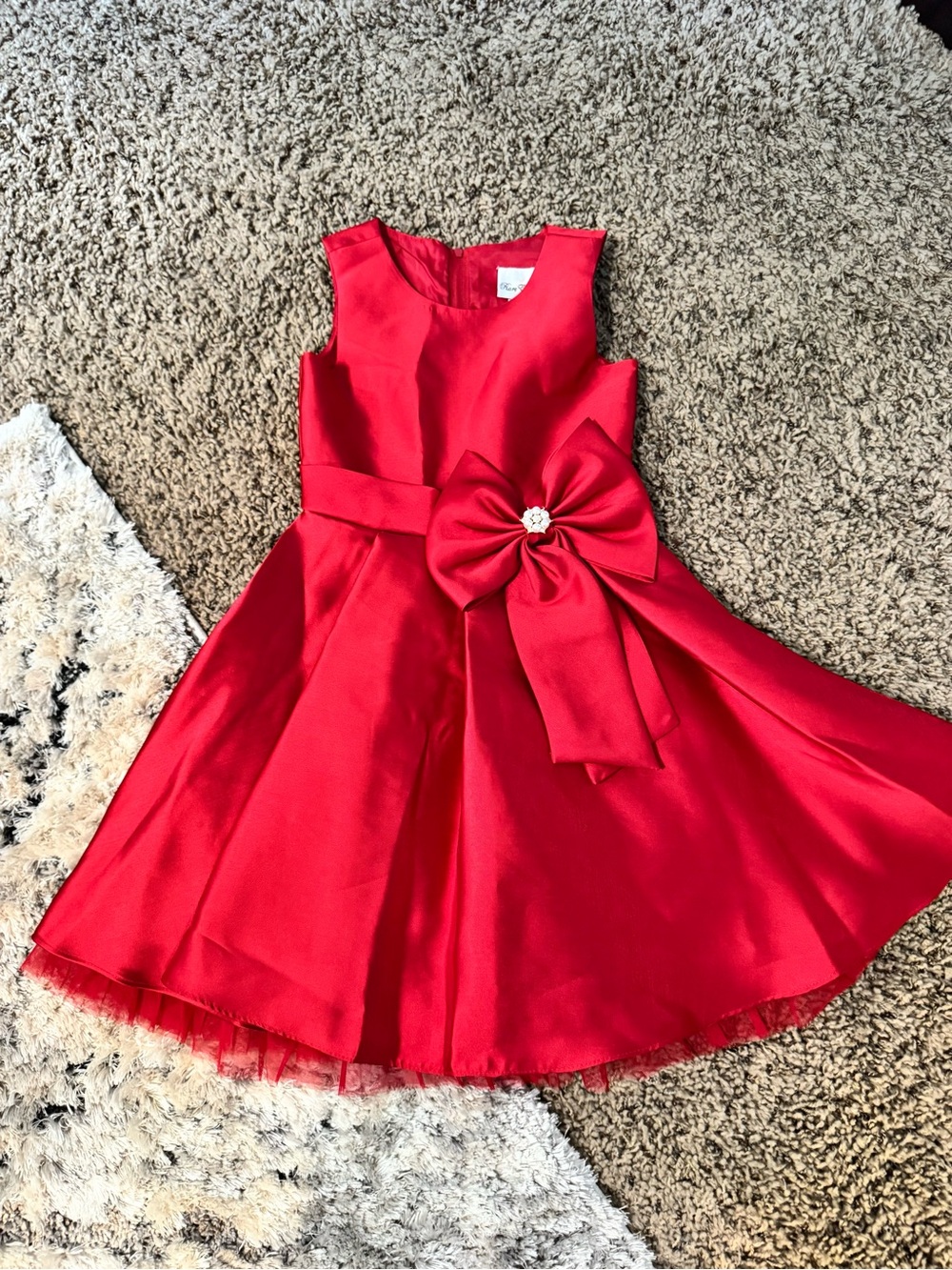 Rare Editions Red Satin Party Dress with Bow